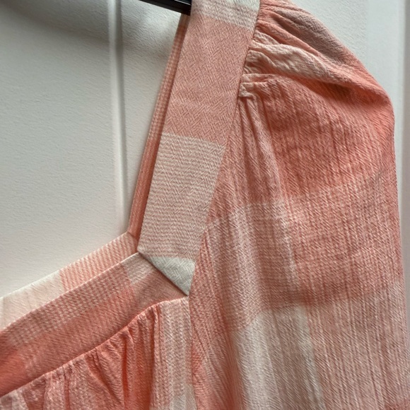 Chaps Size XL Peach Pink 100% Gauze Cotton Ruffle Hem 3/4 Sleeve Shirt - Picture 6 of 11